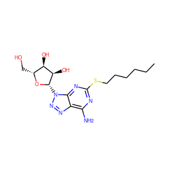 CCCCCCSc1nc(N)c2nnn([C@@H]3O[C@H](CO)[C@@H](O)[C@H]3O)c2n1 ZINC000066104768