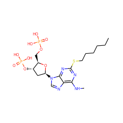 CCCCCCSc1nc(NC)c2ncn([C@H]3C[C@H](OP(=O)(O)O)[C@@H](COP(=O)(O)O)O3)c2n1 ZINC000029391258