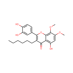 CCCCCCc1c(-c2ccc(O)c(O)c2)oc2c(OC)c(OC)cc(O)c2c1=O ZINC000013822663