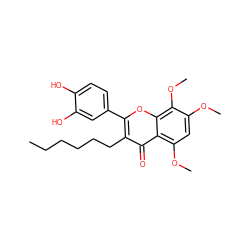 CCCCCCc1c(-c2ccc(O)c(O)c2)oc2c(OC)c(OC)cc(OC)c2c1=O ZINC000002014142