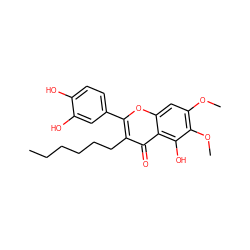 CCCCCCc1c(-c2ccc(O)c(O)c2)oc2cc(OC)c(OC)c(O)c2c1=O ZINC000013822667