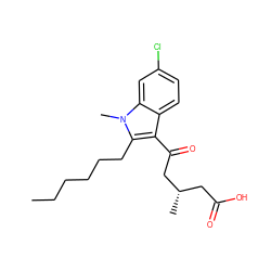 CCCCCCc1c(C(=O)C[C@@H](C)CC(=O)O)c2ccc(Cl)cc2n1C ZINC000103270876