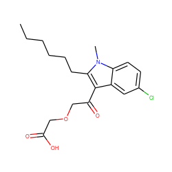 CCCCCCc1c(C(=O)COCC(=O)O)c2cc(Cl)ccc2n1C ZINC001772653650