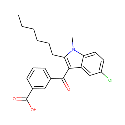 CCCCCCc1c(C(=O)c2cccc(C(=O)O)c2)c2cc(Cl)ccc2n1C ZINC000113485174