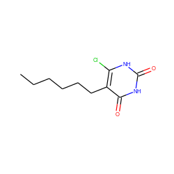 CCCCCCc1c(Cl)[nH]c(=O)[nH]c1=O ZINC000014972731