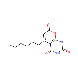 CCCCCCc1cc(=O)oc2[nH]c(=O)[nH]c(=O)c12 ZINC000034605606