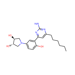 CCCCCCc1cc(-c2cc(N3C[C@H](O)[C@@H](O)C3)ccc2O)nc(N)n1 ZINC000072109035