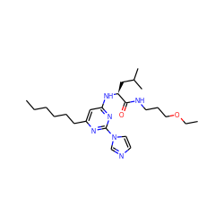 CCCCCCc1cc(N[C@@H](CC(C)C)C(=O)NCCCOCC)nc(-n2ccnc2)n1 ZINC000036143688