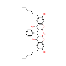 CCCCCCc1cc2c(cc1O)OC(=O)[C@H]([C@@H](c1ccccc1)c1c(O)oc3cc(O)c(CCCCCC)cc3c1=O)[C@@H]2O ZINC000014943027