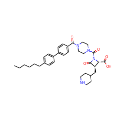 CCCCCCc1ccc(-c2ccc(C(=O)N3CCN(C(=O)N4C(=O)[C@H](CC5CCNCC5)[C@H]4C(=O)O)CC3)cc2)cc1 ZINC000026376892