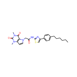 CCCCCCc1ccc(-c2csc(NC(=O)Cn3ccc4c3c(=O)n(C)c(=O)n4C)n2)cc1 ZINC000082149906