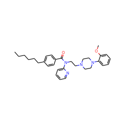 CCCCCCc1ccc(C(=O)N(CCN2CCN(c3ccccc3OC)CC2)c2ccccn2)cc1 ZINC000013740001