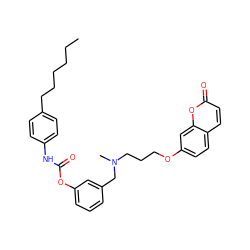 CCCCCCc1ccc(NC(=O)Oc2cccc(CN(C)CCCOc3ccc4ccc(=O)oc4c3)c2)cc1 ZINC000653823153