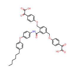 CCCCCCc1ccc(Oc2ccc(NC(=O)c3cc(COc4ccc(C(=O)C(=O)O)cc4)ccc3COc3ccc(C(=O)C(=O)O)cc3)cc2)cc1 ZINC000072169792