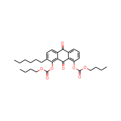 CCCCCCc1ccc2c(c1OC(=O)OCCCC)C(=O)c1c(OC(=O)OCCCC)cccc1C2=O ZINC000013454779