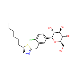 CCCCCCc1cnc(Cc2cc([C@@H]3O[C@H](CO)[C@@H](O)[C@H](O)[C@H]3O)ccc2Cl)s1 ZINC000066075889