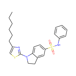 CCCCCCc1csc(N2CCc3cc(S(=O)(=O)Nc4ccccc4)ccc32)n1 ZINC000029551906