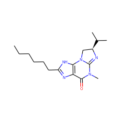 CCCCCCc1nc2c([nH]1)N1C[C@@H](C(C)C)N=C1N(C)C2=O ZINC000028220797