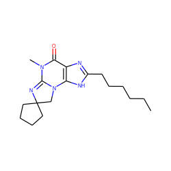 CCCCCCc1nc2c([nH]1)N1CC3(CCCC3)N=C1N(C)C2=O ZINC000028221745