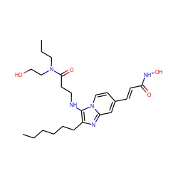 CCCCCCc1nc2cc(/C=C/C(=O)NO)ccn2c1NCCC(=O)N(CCC)CCO ZINC000136819615