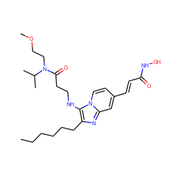 CCCCCCc1nc2cc(/C=C/C(=O)NO)ccn2c1NCCC(=O)N(CCOC)C(C)C ZINC000136831651