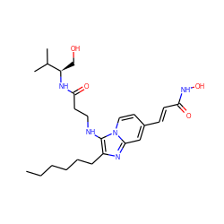 CCCCCCc1nc2cc(/C=C/C(=O)NO)ccn2c1NCCC(=O)N[C@H](CO)C(C)C ZINC000136807720