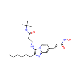 CCCCCCc1nc2cc(/C=C/C(=O)NO)ccn2c1NCCC(=O)NC(C)(C)C ZINC000136807402