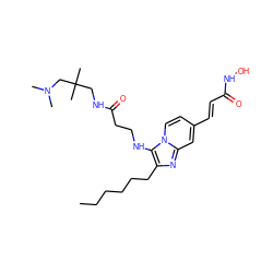 CCCCCCc1nc2cc(/C=C/C(=O)NO)ccn2c1NCCC(=O)NCC(C)(C)CN(C)C ZINC000136819750