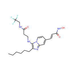 CCCCCCc1nc2cc(/C=C/C(=O)NO)ccn2c1NCCC(=O)NCC(F)(F)F ZINC000136807476