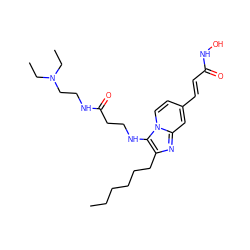 CCCCCCc1nc2cc(/C=C/C(=O)NO)ccn2c1NCCC(=O)NCCN(CC)CC ZINC000136807789