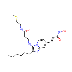 CCCCCCc1nc2cc(/C=C/C(=O)NO)ccn2c1NCCC(=O)NCCSC ZINC000136807597