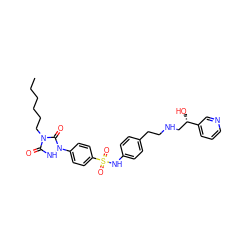 CCCCCCn1c(=O)[nH]n(-c2ccc(S(=O)(=O)Nc3ccc(CCNC[C@H](O)c4cccnc4)cc3)cc2)c1=O ZINC000027854536