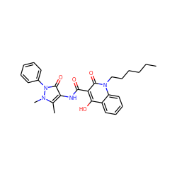 CCCCCCn1c(=O)c(C(=O)Nc2c(C)n(C)n(-c3ccccc3)c2=O)c(O)c2ccccc21 ZINC000100502091