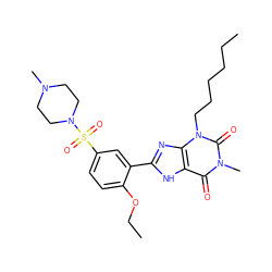 CCCCCCn1c(=O)n(C)c(=O)c2[nH]c(-c3cc(S(=O)(=O)N4CCN(C)CC4)ccc3OCC)nc21 ZINC000013818311