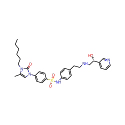 CCCCCCn1c(C)cn(-c2ccc(S(=O)(=O)Nc3ccc(CCNC[C@H](O)c4cccnc4)cc3)cc2)c1=O ZINC000026499164