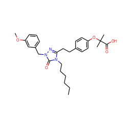 CCCCCCn1c(CCc2ccc(OC(C)(C)C(=O)O)cc2)nn(Cc2cccc(OC)c2)c1=O ZINC000012358345