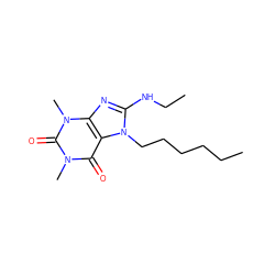 CCCCCCn1c(NCC)nc2c1c(=O)n(C)c(=O)n2C ZINC000012647527