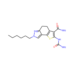 CCCCCCn1cc2c(n1)CCc1c-2sc(NC(N)=O)c1C(N)=O ZINC000066078634