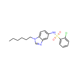 CCCCCCn1cnc2cc(NS(=O)(=O)c3ccccc3Cl)ccc21 ZINC000040866754