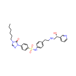 CCCCCCn1cnn(-c2ccc(S(=O)(=O)Nc3ccc(CCNC[C@H](O)c4cccnc4)cc3)cc2)c1=O ZINC000026496679