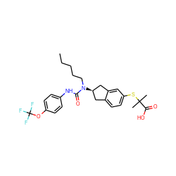 CCCCCN(C(=O)Nc1ccc(OC(F)(F)F)cc1)[C@@H]1Cc2ccc(SC(C)(C)C(=O)O)cc2C1 ZINC000028972024