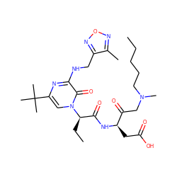 CCCCCN(C)CC(=O)[C@@H](CC(=O)O)NC(=O)[C@@H](CC)n1cc(C(C)(C)C)nc(NCc2nonc2C)c1=O ZINC000003979932