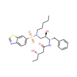 CCCCCN(C[C@@H](O)[C@H](Cc1ccccc1)NC(=O)C[C@@H](O)CC)S(=O)(=O)c1ccc2ncsc2c1 ZINC000044431172