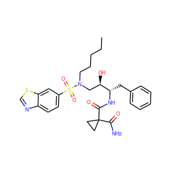 CCCCCN(C[C@@H](O)[C@H](Cc1ccccc1)NC(=O)C1(C(N)=O)CC1)S(=O)(=O)c1ccc2ncsc2c1 ZINC000044431044