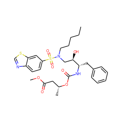 CCCCCN(C[C@@H](O)[C@H](Cc1ccccc1)NC(=O)O[C@H](C)CC(=O)OC)S(=O)(=O)c1ccc2ncsc2c1 ZINC000095556415