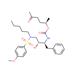 CCCCCN(C[C@@H](O)[C@H](Cc1ccccc1)NC(=O)O[C@H](C)CCC(C)=O)S(=O)(=O)c1ccc(OC)cc1 ZINC000095552450