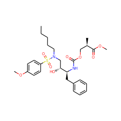 CCCCCN(C[C@@H](O)[C@H](Cc1ccccc1)NC(=O)OC[C@@H](C)C(=O)OC)S(=O)(=O)c1ccc(OC)cc1 ZINC000095554744