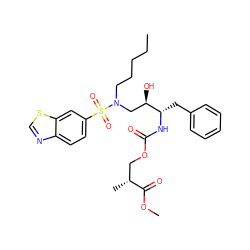 CCCCCN(C[C@@H](O)[C@H](Cc1ccccc1)NC(=O)OC[C@@H](C)C(=O)OC)S(=O)(=O)c1ccc2ncsc2c1 ZINC000095553583