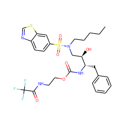 CCCCCN(C[C@@H](O)[C@H](Cc1ccccc1)NC(=O)OCCNC(=O)C(F)(F)F)S(=O)(=O)c1ccc2ncsc2c1 ZINC000095555720