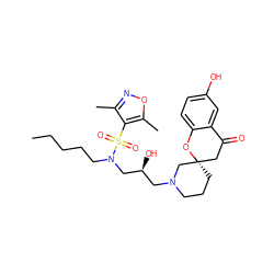 CCCCCN(C[C@@H](O)CN1CCC[C@]2(CC(=O)c3cc(O)ccc3O2)C1)S(=O)(=O)c1c(C)noc1C ZINC000071330068